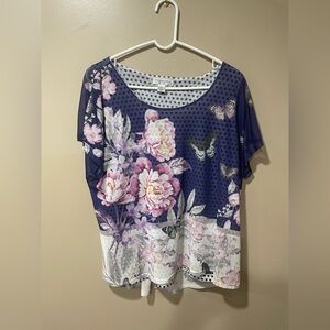 Christopher & Banks Purple Floral Butterfly Top